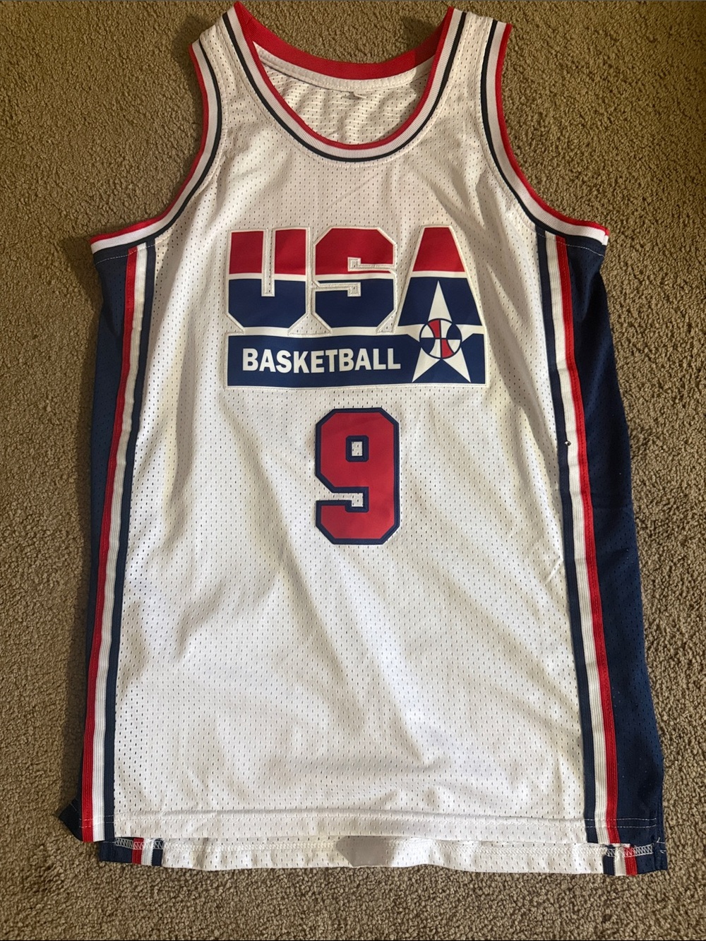Jordan White Red Blue Basketball Jersey #9